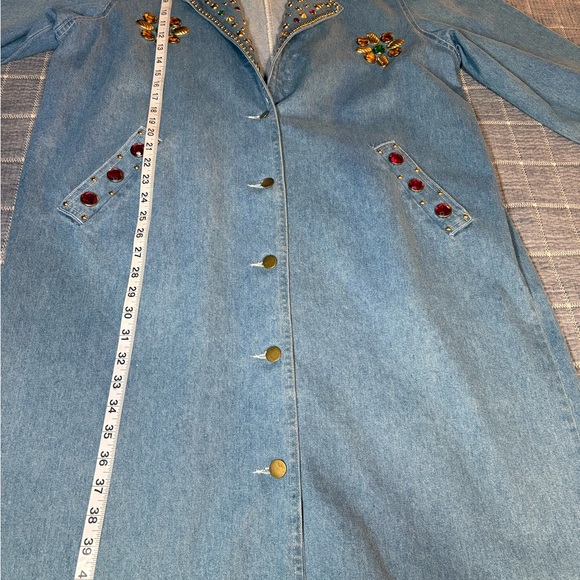 Vintage Marshall Rousso Embellished Denim Duster Coat L Rhinestone Studded - Picture 10 of 10